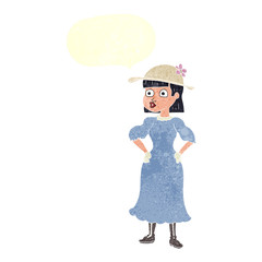 retro speech bubble cartoon woman in sensible dress