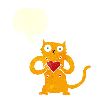 retro speech bubble cartoon cat with love heart