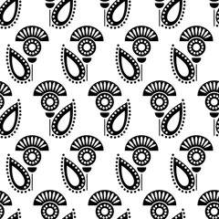 Seamless floral vector pattern. Symmetrcial black and white ornamental background with flowers. Decorative repeating ornament, Series of Floral and Decorative Seamless Pattern.