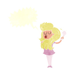 retro speech bubble cartoon woman brushing hair