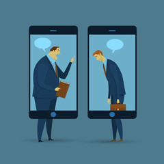 Abstract business concept of communication. Mobile communication. Social network the imparting or exchanging of information or news. Vector illustration flat style finance banking web infographics.