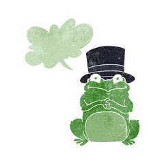 retro speech bubble cartoon frog in top hat