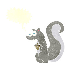 retro speech bubble cartoon squirrel with nut