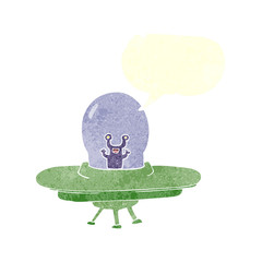 retro speech bubble cartoon alien spaceship