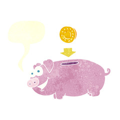 retro speech bubble cartoon piggy bank