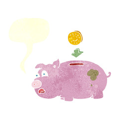 retro speech bubble cartoon piggy bank