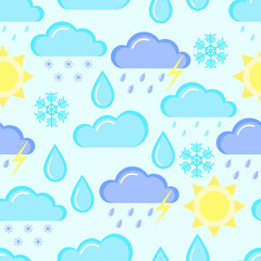 The sky seamless pattern. Rain, snow, sun. Vector illustration.