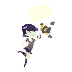 retro speech bubble cartoon vampire girl flying