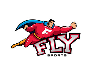 superhero flying above FLY text