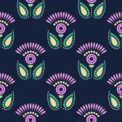 Seamless floral vector pattern. Symmetrcal colorful ornamental background with flowers. Decorative repeating ornament, Series of Floral and Decorative Seamless Pattern.