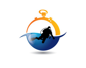 scuba diver over stopwatch logo