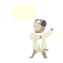 retro speech bubble cartoon dog in shirt