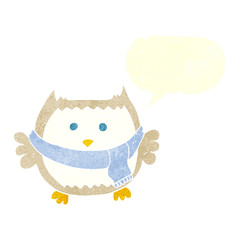 retro speech bubble cartoon owl wearing scarf