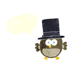 retro speech bubble cartoon owl in top hat