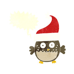 retro speech bubble cartoon owl wearing christmas hat