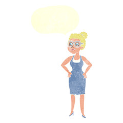 retro speech bubble cartoon woman wearing glasses