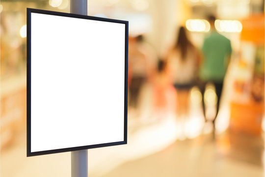Blank sign with copy space for your text message or content in modern shopping mall.