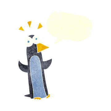 retro speech bubble cartoon surprised penguin