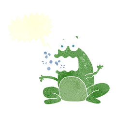 retro speech bubble cartoon burping frog