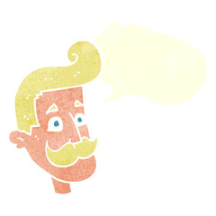 retro speech bubble cartoon man with mustache