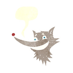 retro speech bubble cartoon grinning wolf face