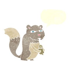 retro speech bubble cartoon angry squirrel with nut