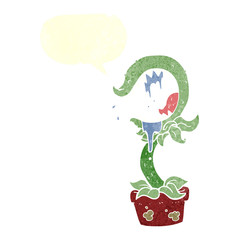 retro speech bubble cartoon carnivorous plant