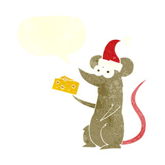 retro speech bubble cartoon christmas mouse with cheese