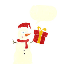 retro speech bubble cartoon snowman