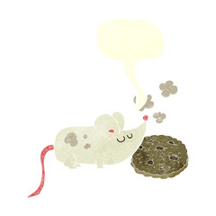 cute retro speech bubble cartoon mouse and cookie