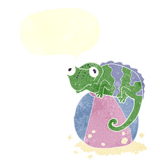 retro speech bubble cartoon chameleon on ball