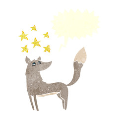 retro speech bubble cartoon wolf with stars