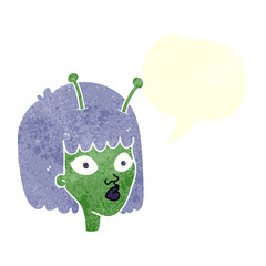 retro speech bubble cartoon female alien