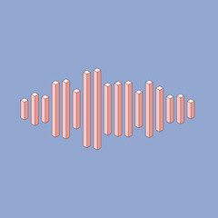 Flat isometric music wave icon made of peak lines
