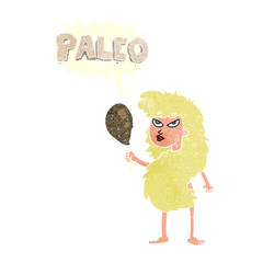 retro speech bubble cartoon woman on paleo diet