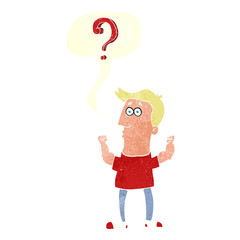 retro speech bubble cartoon man with question