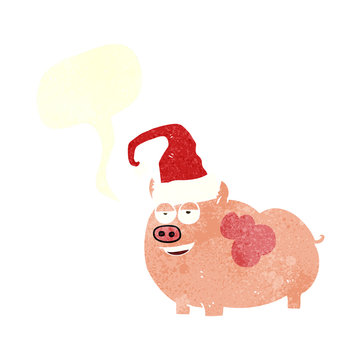 retro speech bubble cartoon christmas pig