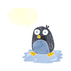 retro speech bubble cartoon penguin on ice