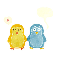 retro speech bubble cartoon birds holding hands