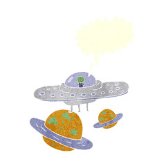 retro speech bubble cartoon flying saucer in space
