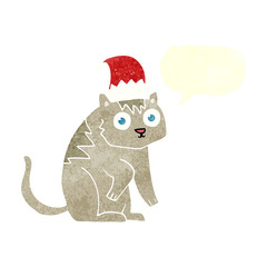 retro speech bubble cartoon cat wearing christmas hat