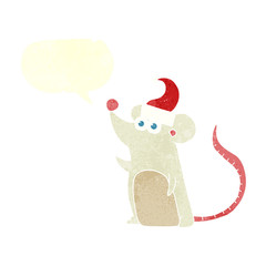 retro speech bubble cartoon mouse in christmas hat