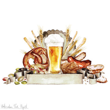 Watercolor Food - Beer and Snacks
