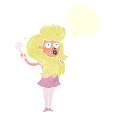 retro speech bubble cartoon woman brushing hair