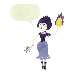 retro speech bubble cartoon vampire girl casting fireball