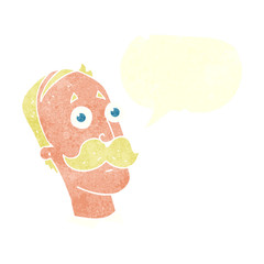 retro speech bubble cartoon man with mustache