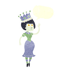 retro speech bubble cartoon vampire queen waving