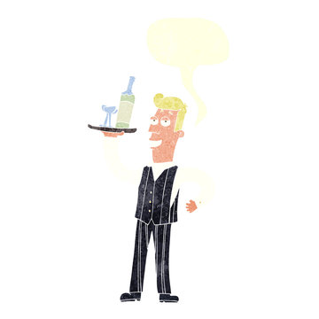 retro speech bubble cartoon waiter