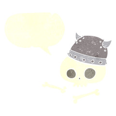 retro speech bubble cartoon viking helmet on skull
