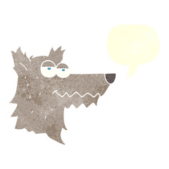 retro speech bubble cartoon wolf head